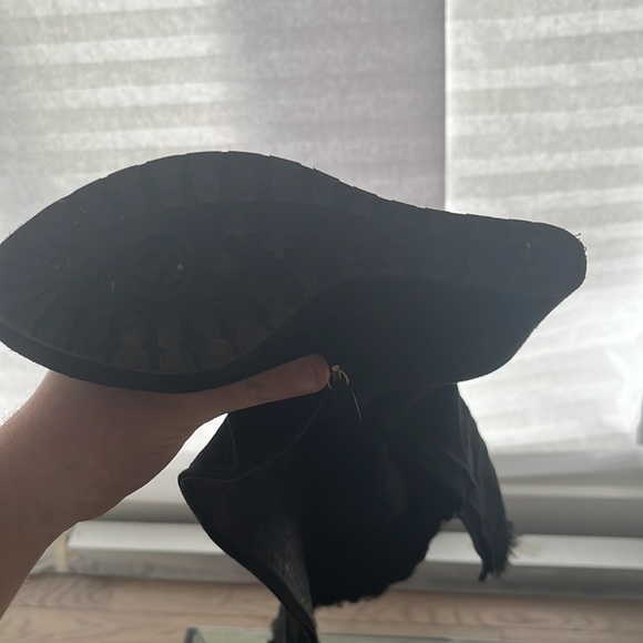 Gucci (Authentic) Suede Shearling Fur Courtney Tall Wedge Boots 38 Black - Picture 5 of 5